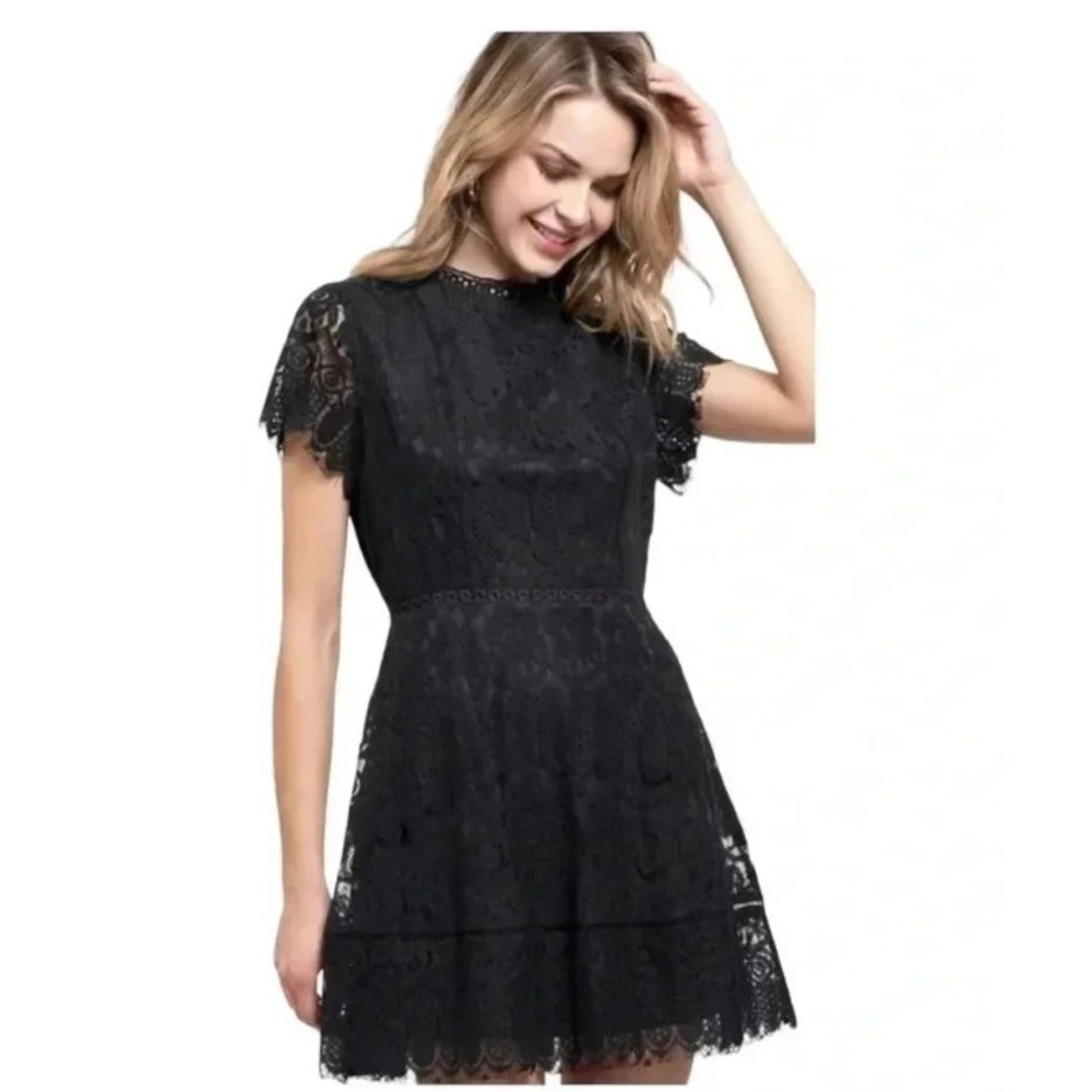 NEW Altar'd State Black Floral Lace Fit and Flare Mini Dress Witchy Goth Medium